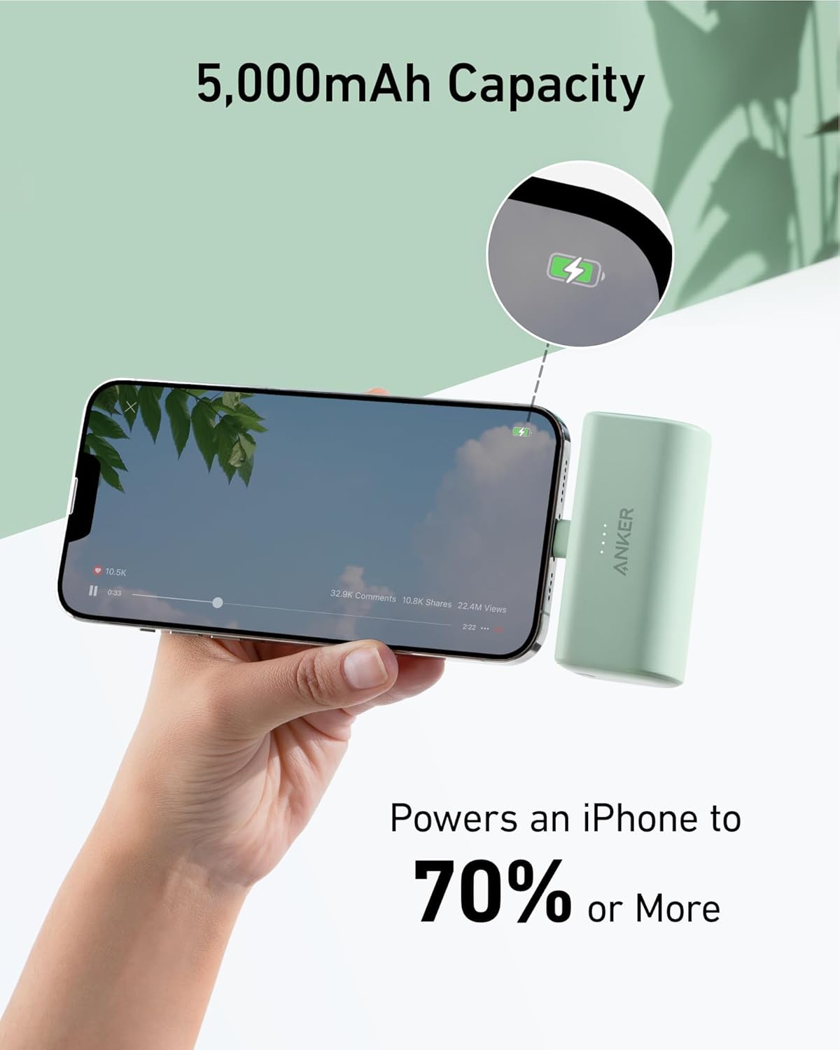 Anker Nano Powerbank 5,000mah 12w, Built-in Lightning Connector for iPhone, MFi Certified