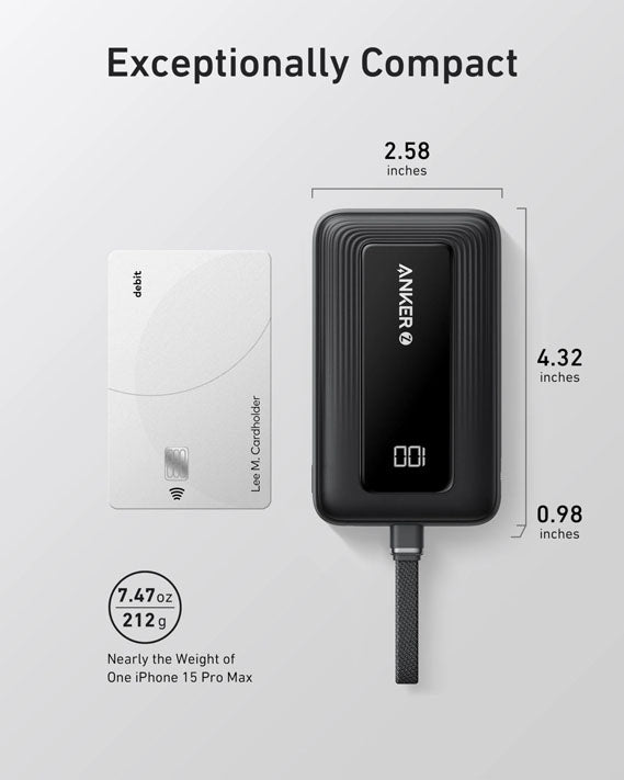 Anker Zolo Power Bank (10K, 30W) with a 5.4-inch (13.7 cm) built-in USB-C cable