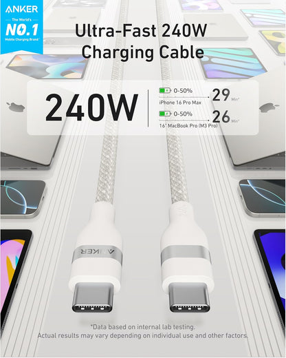 Anker USB-C to USB-C Cable (3 ft / 6 ft, 240W, Upcycled-Braided)