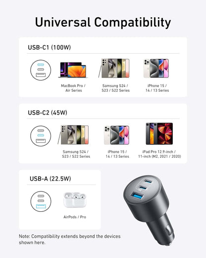 Anker Nano Car Charger 167.5W with Usb-C to Usb-C 3.3ft Cable