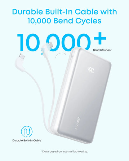 Anker Zolo Powerbank 20000mAh 22.5W Fast Charging Power Bank with Built-in USB-C Cable