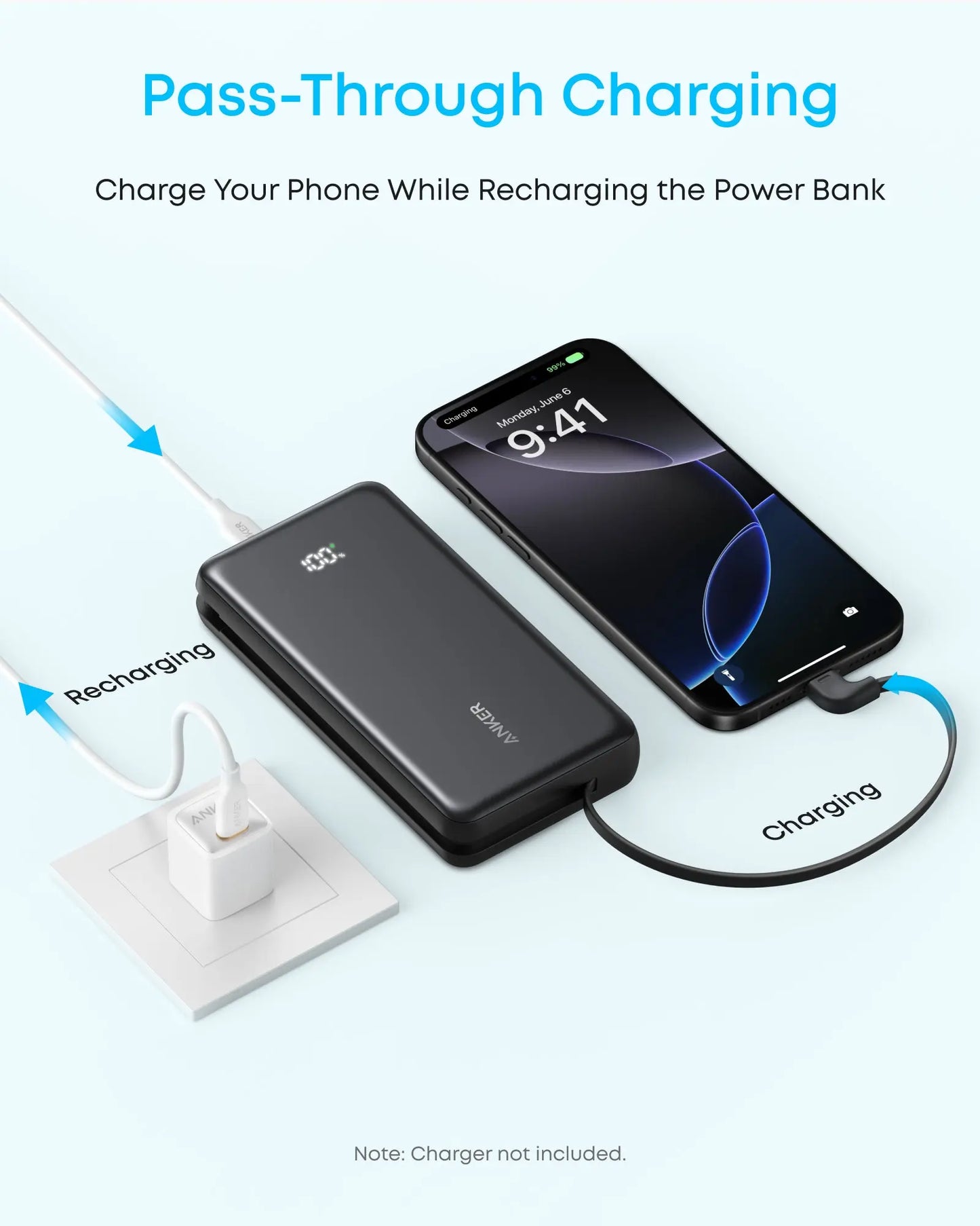 Anker Zolo Powerbank 20000mAh 22.5W Fast Charging Power Bank with Built-in USB-C Cable