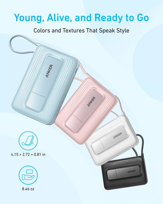 Anker Zolo 10,000mah Magnetic Powerbank, Built In Usb-C Cable