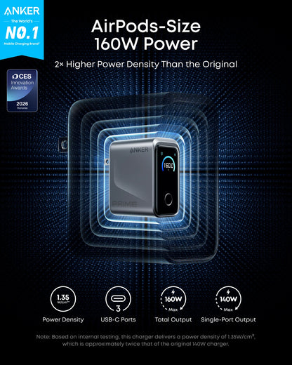 Anker Prime Charger (160W, 3 Ports, Smart Display)