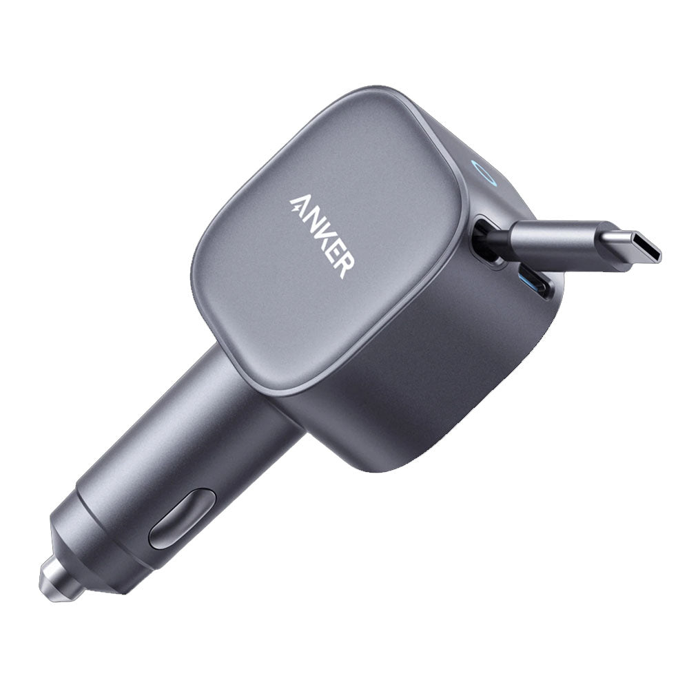 Anker Nano 75W USB-C Car Charger with Built-in Retractable USB-C Cable