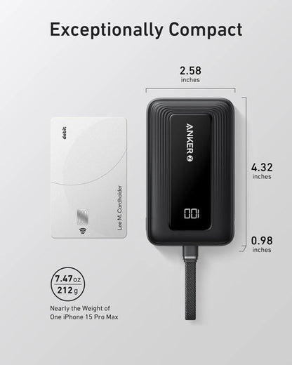 Anker Zolo Power Bank (10K, 30W) with a 5.4-inch (13.7 cm) built-in USB-C cable