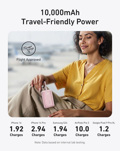 Anker Zolo Power Bank (10K, 30W) with a 5.4-inch (13.7 cm) built-in USB-C cable
