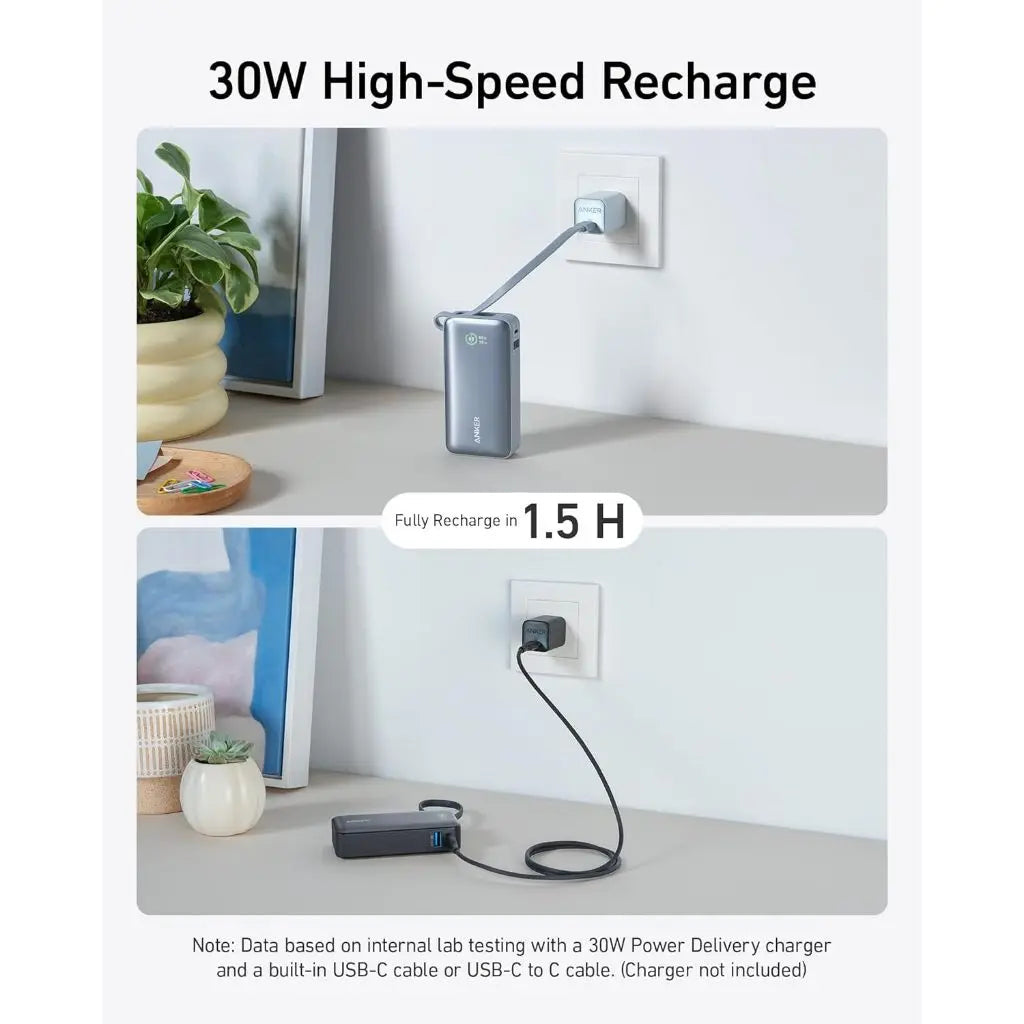 Anker Nano Powerbank 10,000mah 30w Built In Usb C Cable